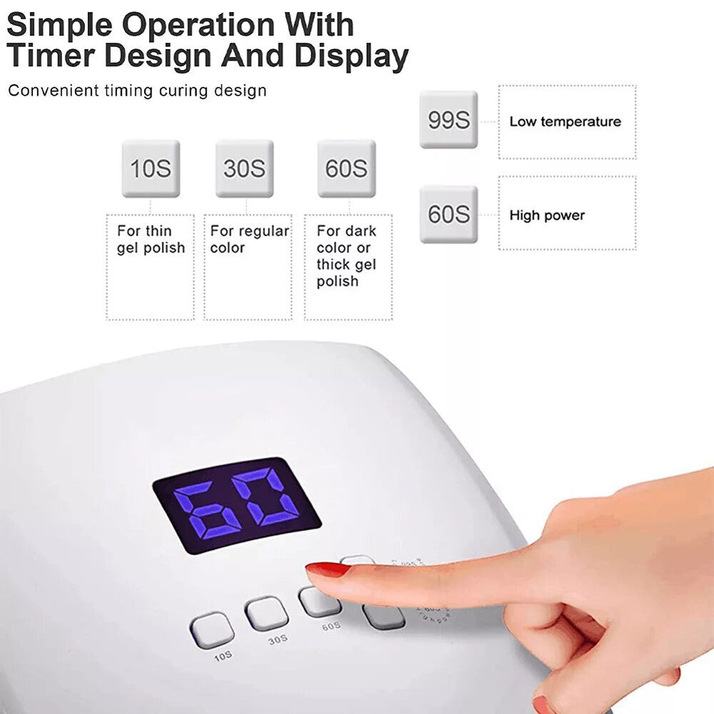 White 48W Cordless Wireless Rechargeable LED/UV Nail Lamp Gel Polish Nail Dryer