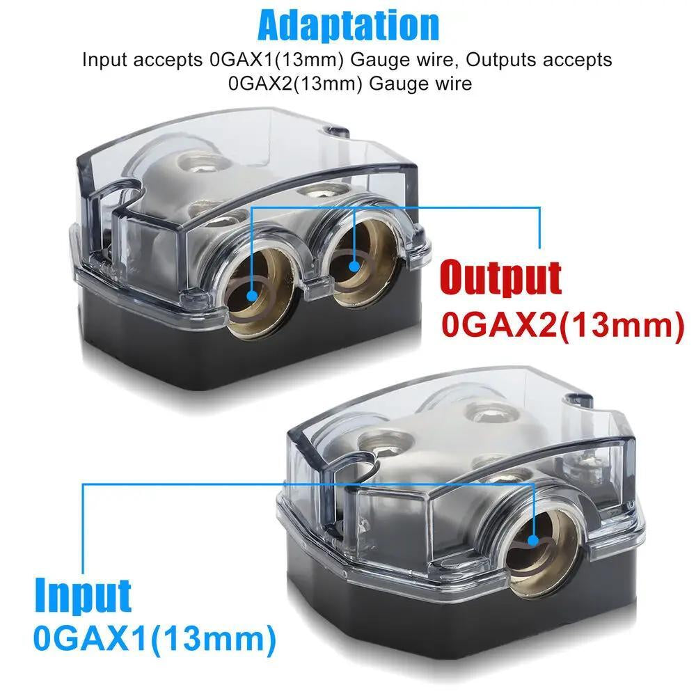 2PC Car Audio Amp Power Ground Distributor 2-Way Distribution Block Gauge In&Out
