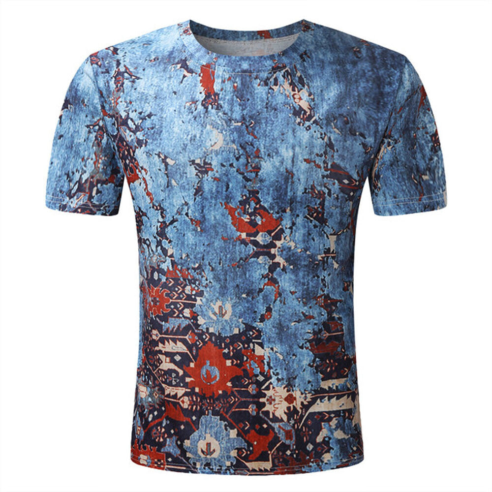 T-Shirt Mens Vintage Printed Short Sleeve Blouse Summer Casual Fitness Tops Tee