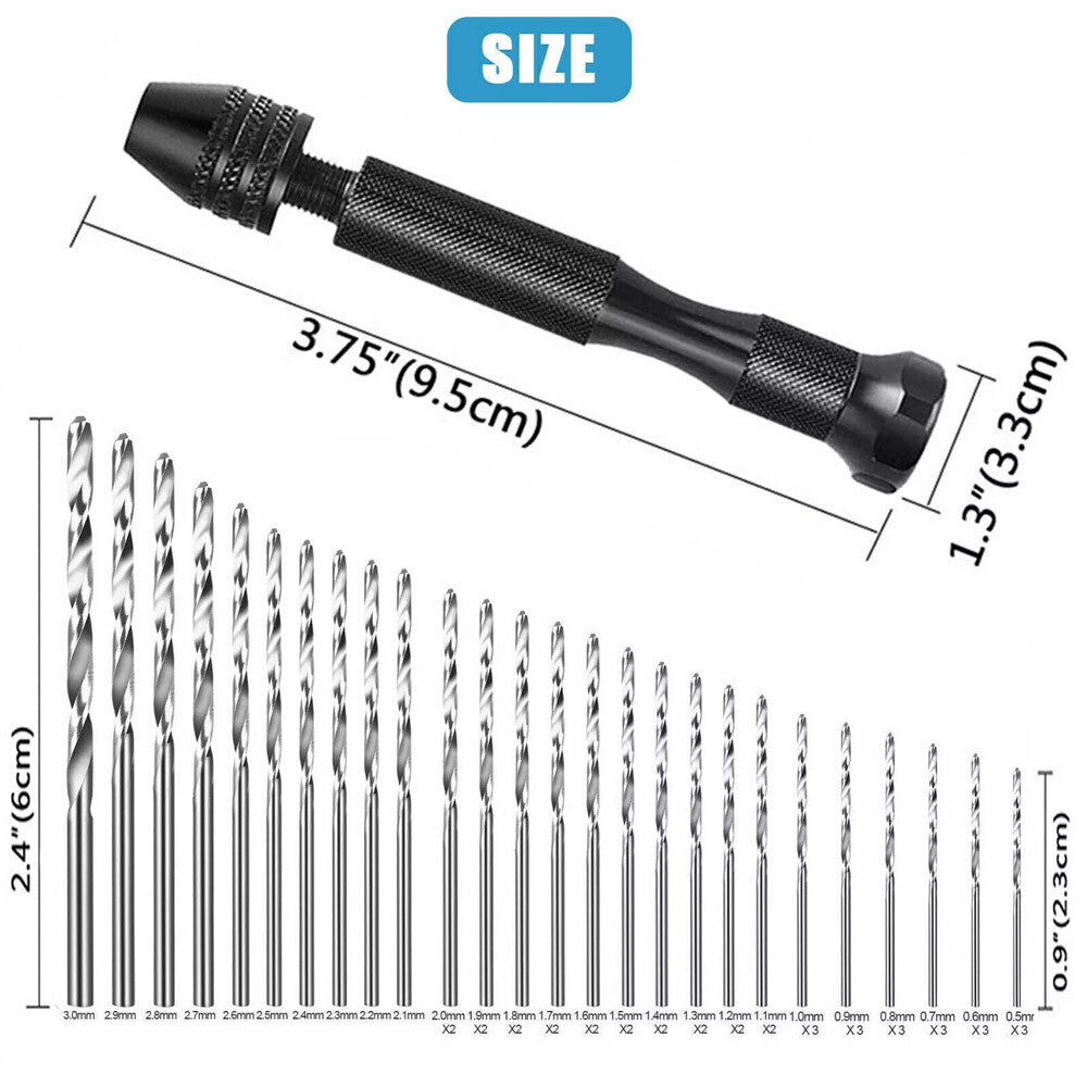 59 PCS Twist Drill Bits Set Mini Micro Hand Rotary Precision Pin Vise Tools Kit