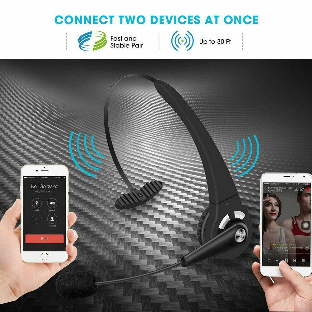 Wireless Headset Truck Driver Noise Cancelling Over-Head Bluetooth Headphones US