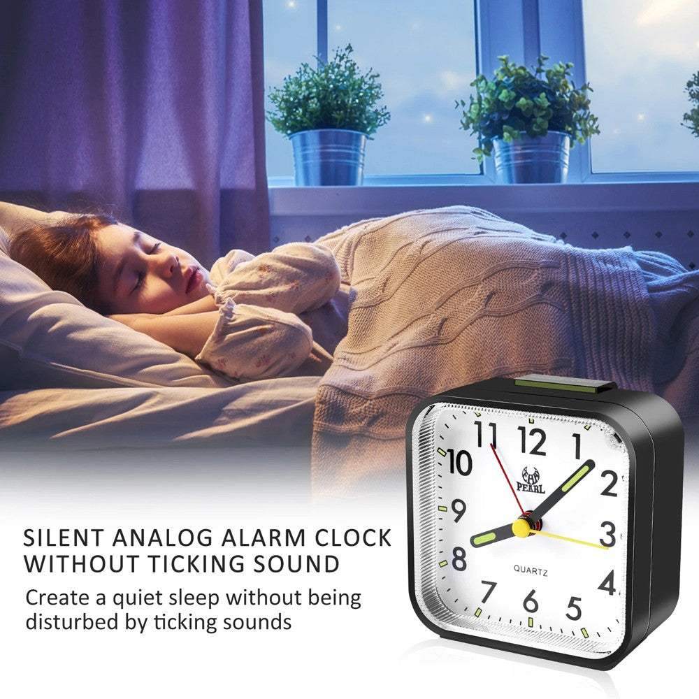 Alarm Clock LED Desk Nightlight Snooze Quiet Non Ticking Battery Powered Bedroom