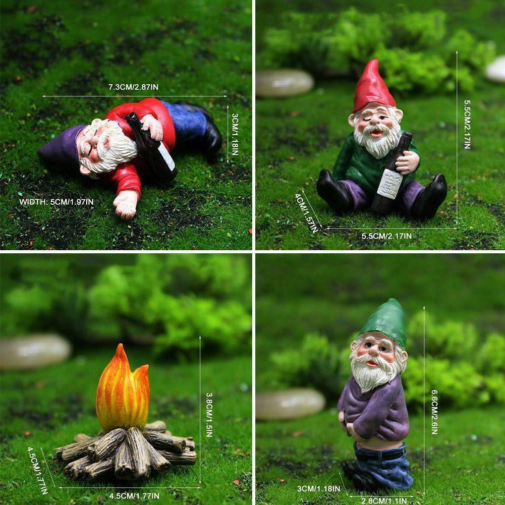 4PCS Fairy Garden Gnomes Accessories My Little Friend Drunk Gnome Dwarfs Gift US