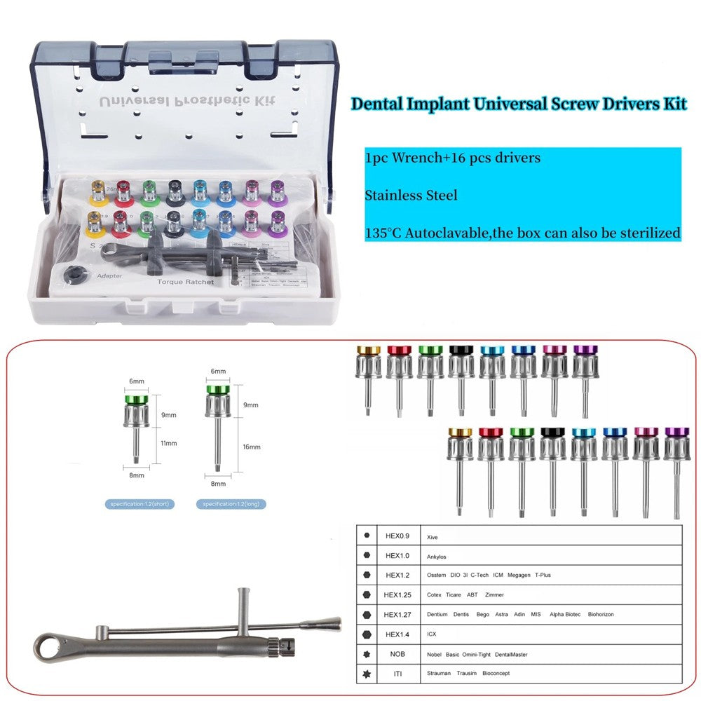 US Dental Universal Implant Prosthetic Kit Torque Wrench Screw Drivers Remover