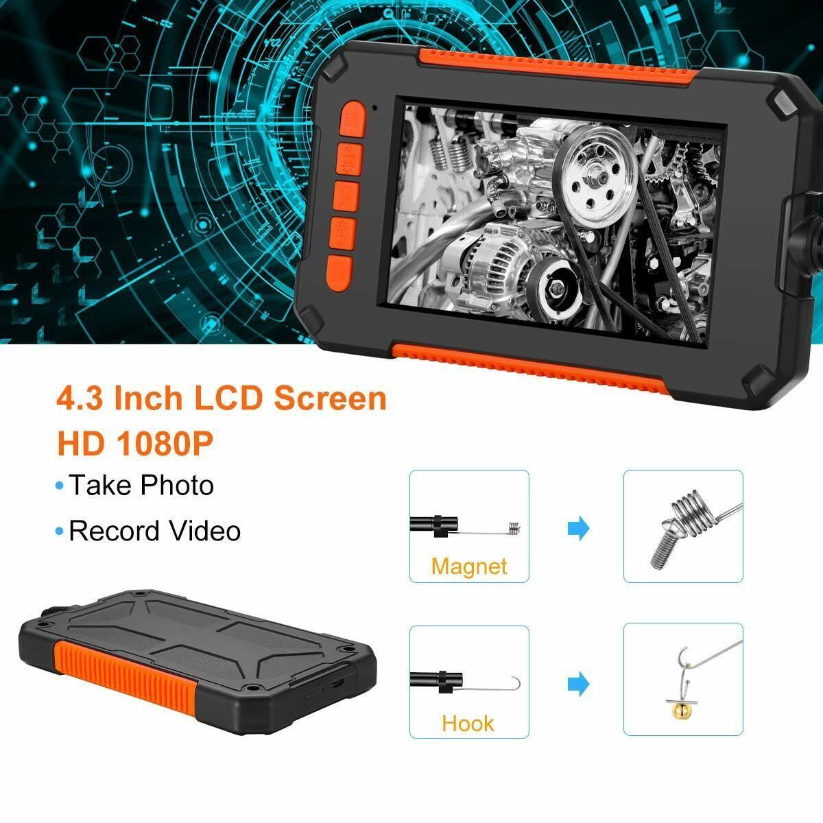 Industrial Endoscope Camera 1080P HD 4.3'' Screen Borescope Inspection Camera US