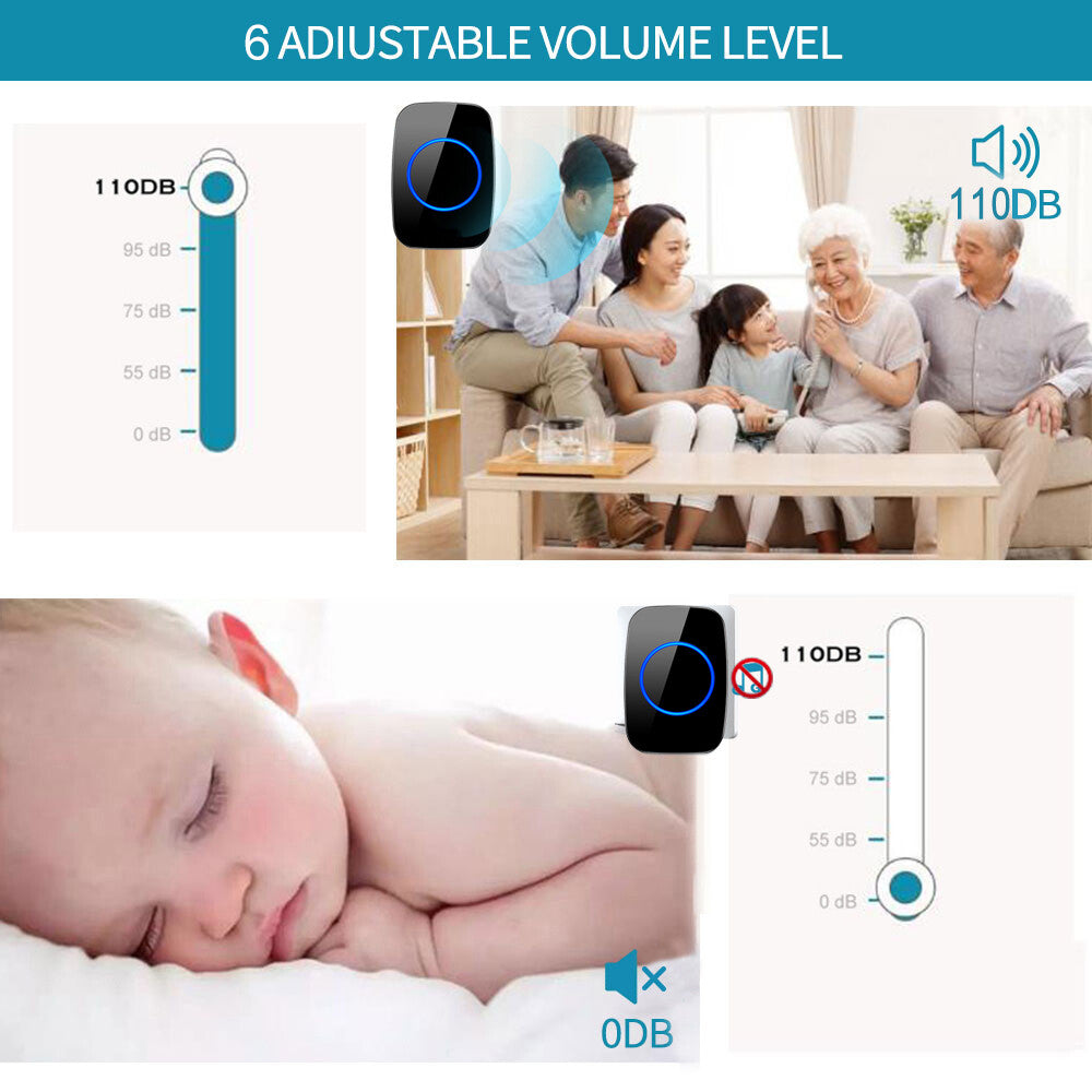 1000FT Wireless Doorbell Waterproof 2 Plugin Receiver Adjustable Volume 38 Chime