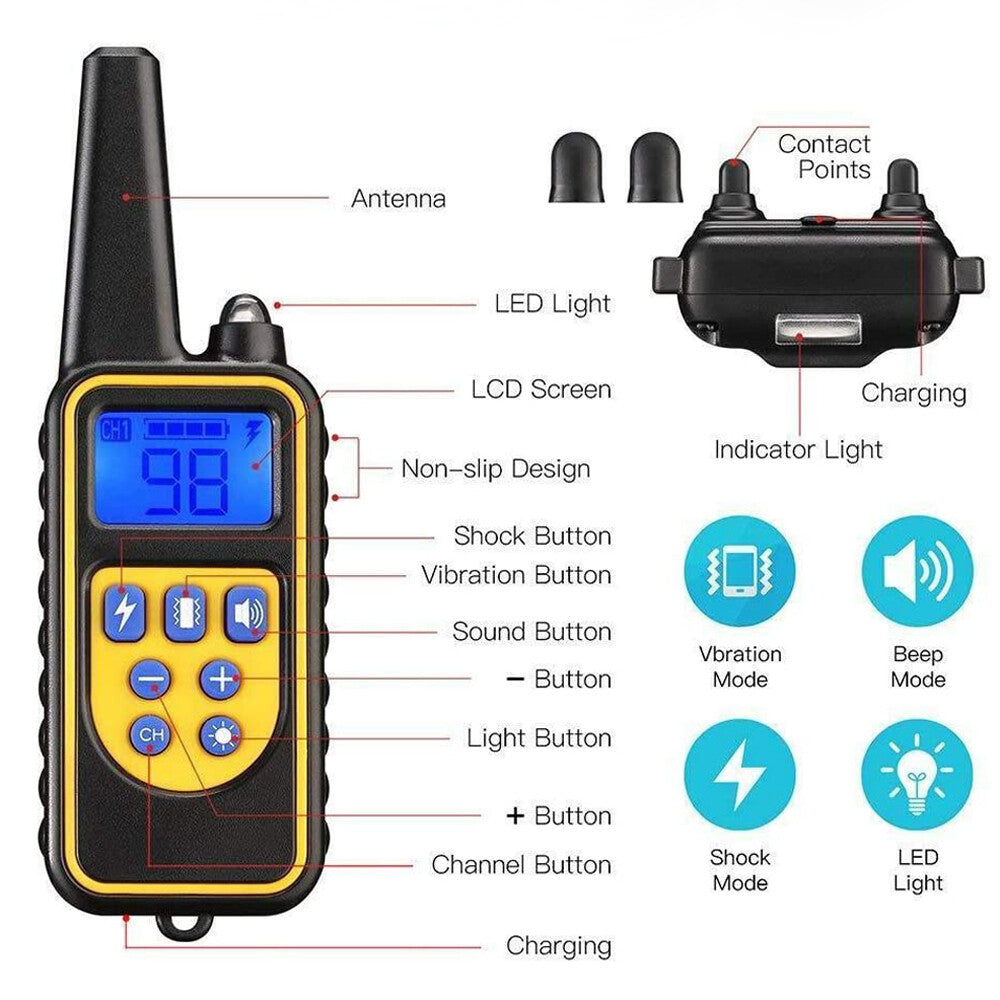 2 Collar Set 2600 FT Remote Dog Shock Training Rechargeable Waterproof LCD Pet