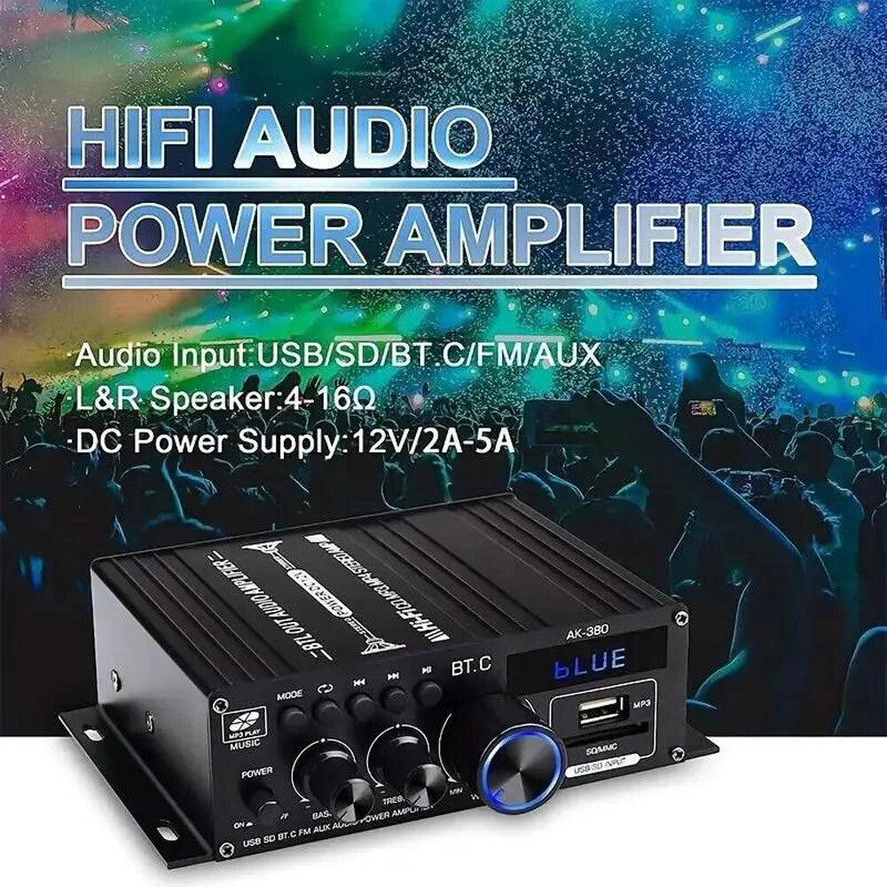 800W 2Channel Bluetooth Mini HIFI Power Audio Stereo Amp Home Car Amplifier FM
