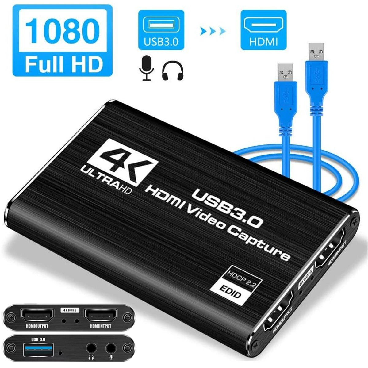 4K Audio Video Capture Card USB 3.0 HDMI Video Capture Device Full HD Recording