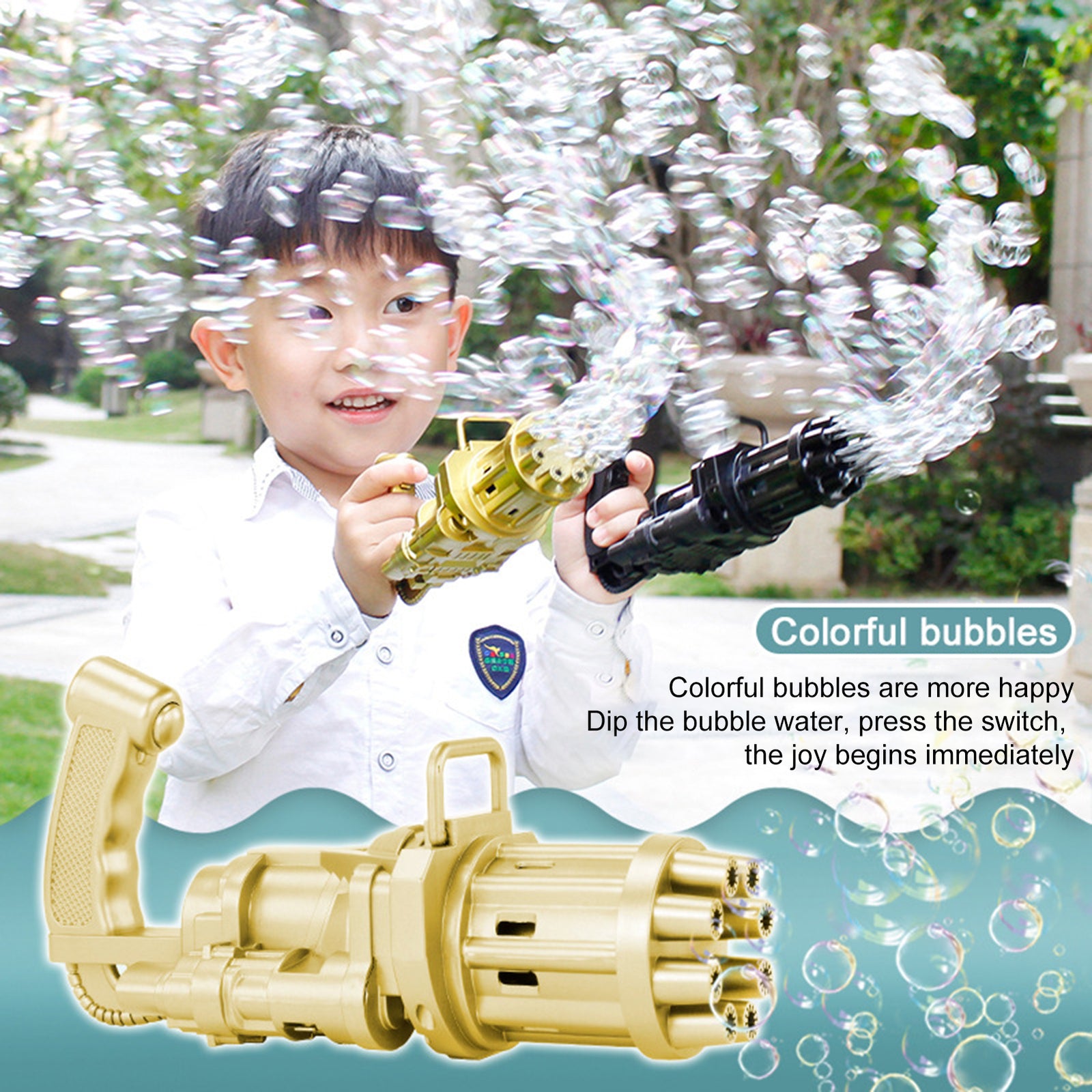 Gatling Bubble Machine Bubbler Maker Safe Summer Cooling Fan Gun for Kid Outdoor