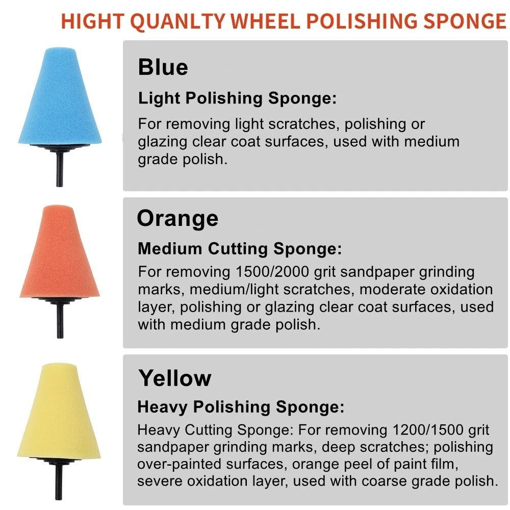 4" Foam Drill Polishing Cone Ball Pads Kit Car Hub Waxing Buffing Wheel Polisher