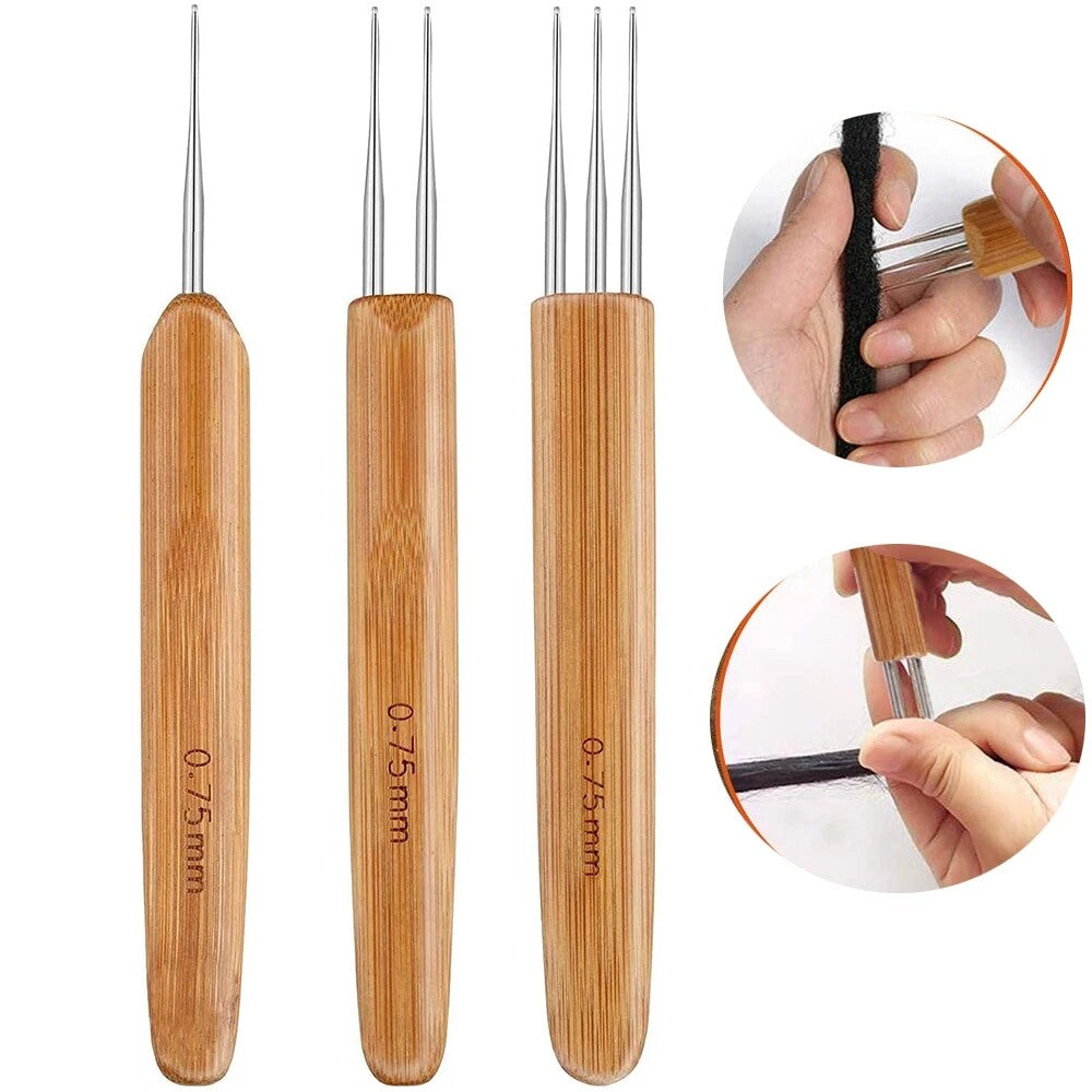 5PCS DIY Crochet Needle Hook Bamboo Handle Dread Knit Hair Making Braiding Tool