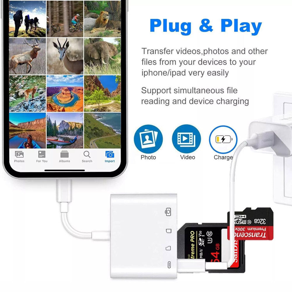 USB to Card Reader Adapter 4In1 Camera Micro SD Memory Slot for Iphone Ipad Ipod