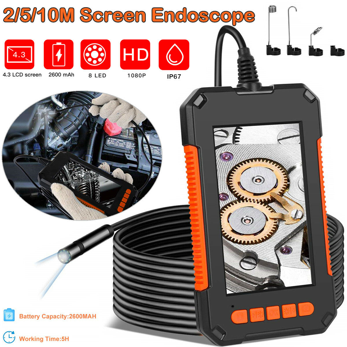 Industrial Endoscope Camera 1080P HD 4.3'' Screen Borescope Inspection Camera US