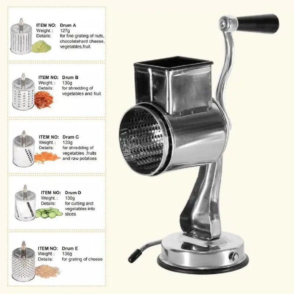 Stainless Steel Rotary Cheese Grater Hand Drum Slicer Crank Vegetable Chopper US