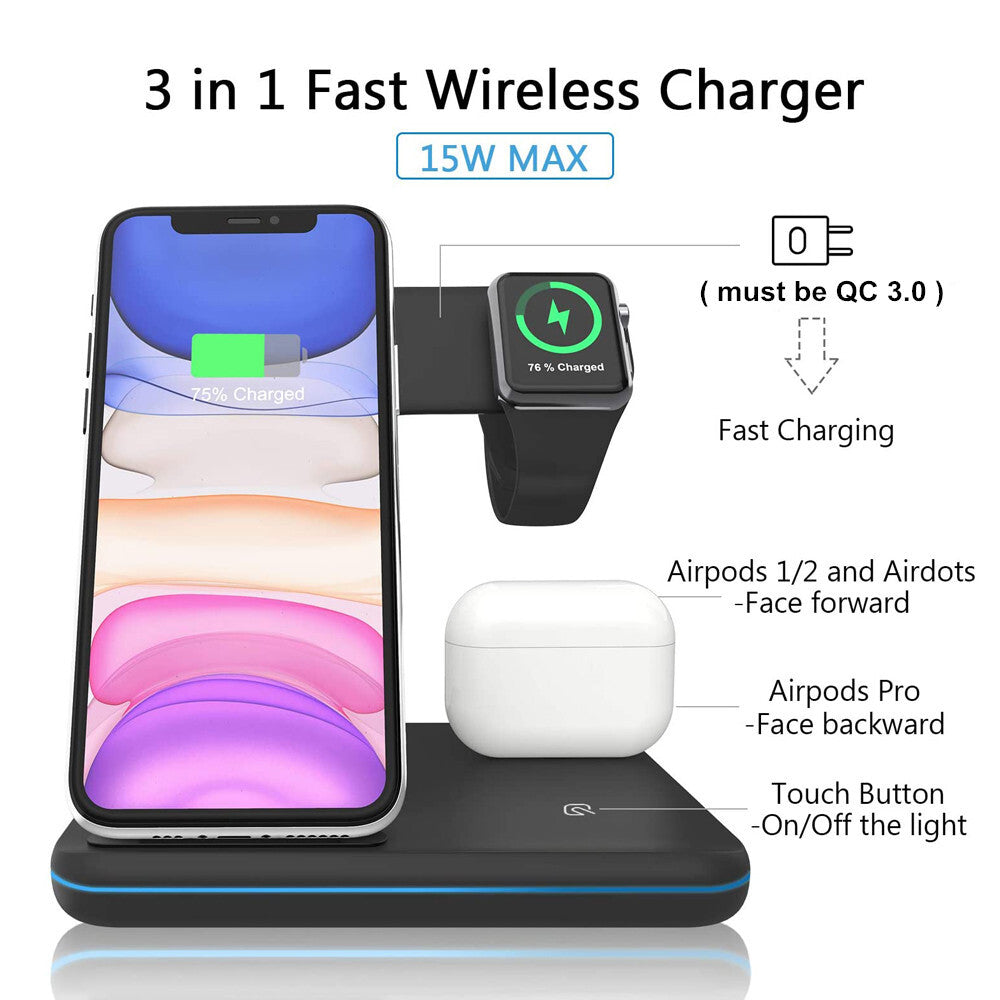 For Iphone 13 Pro Max 12 12 11 3In1 Wireless Fast Charger Charging Stand Station