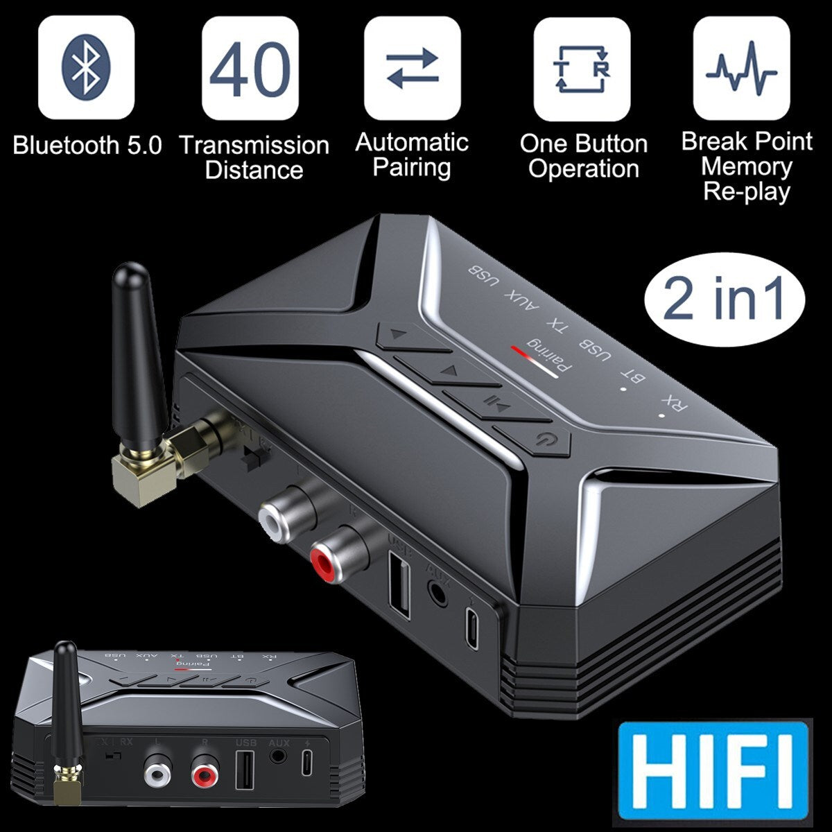 Long Range Bluetooth 5.0 Transmitter Receiver TV Home Car Stereo Audio Adapter