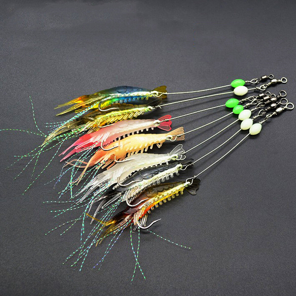 7X Luminous Fishing Bait Lure Artificial Shrimp Lures Soft Hook Prawn Bait Kit