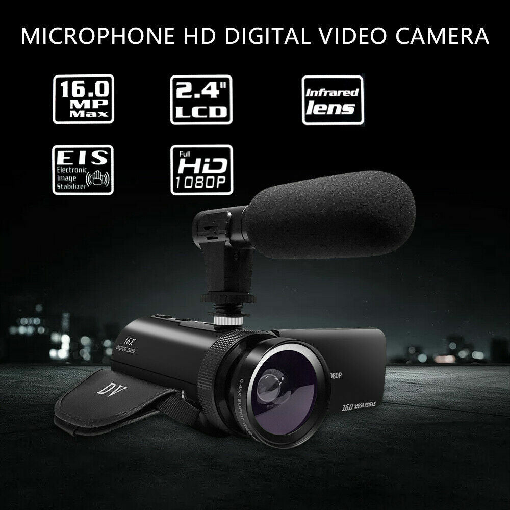 HD 1080P Digital Video Camera Camcorder Youtube Vlogging Recorder W/Microphone