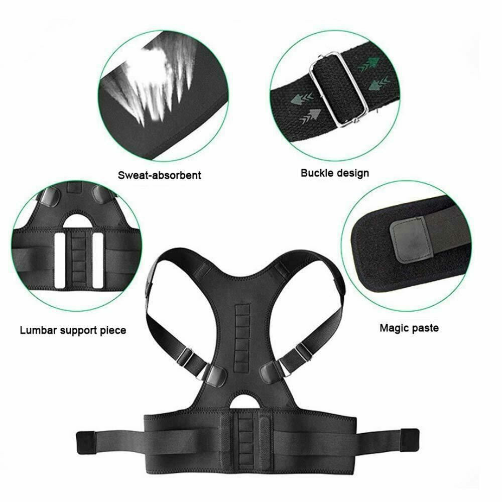 Back Posture Magnetic Shoulder Corrector Support Brace Belt Therapy Men Women