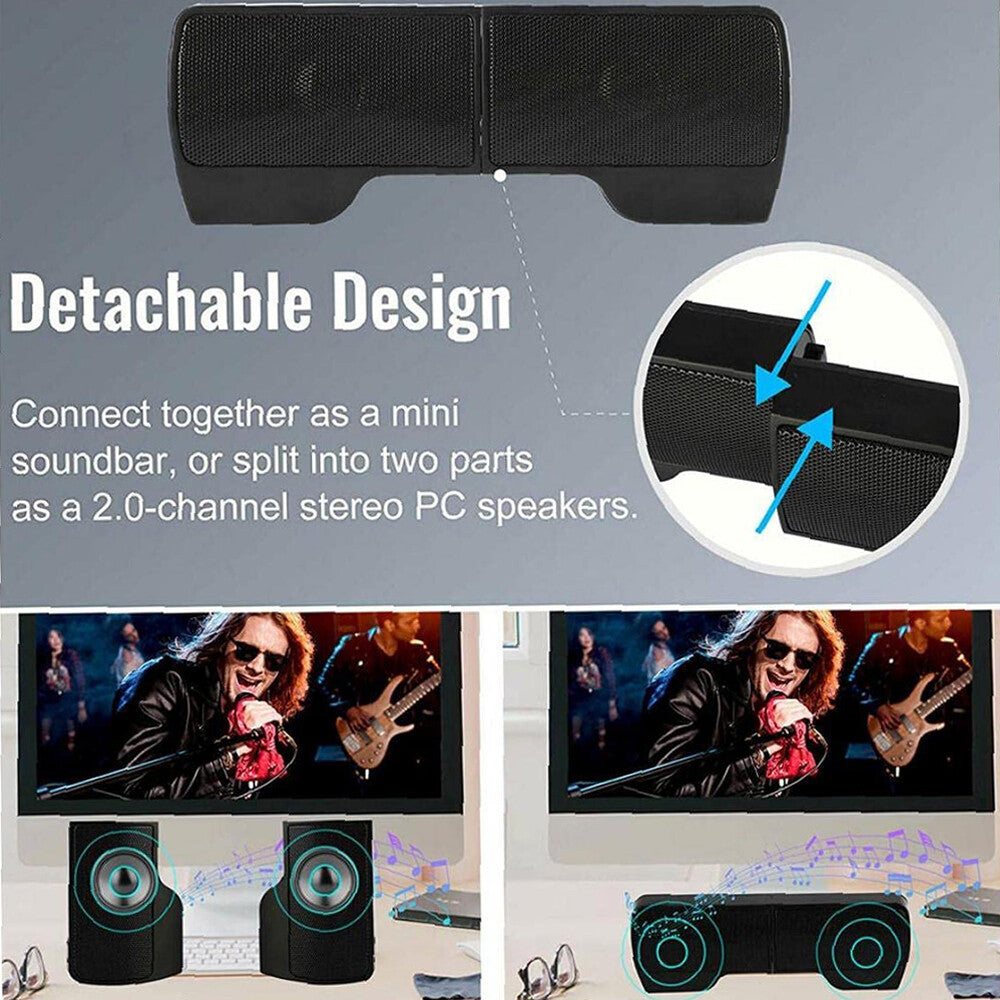 Speakers USB Power Clip-On Computer Stereo Sound Bar 3.5Mm for Desktop Laptop PC