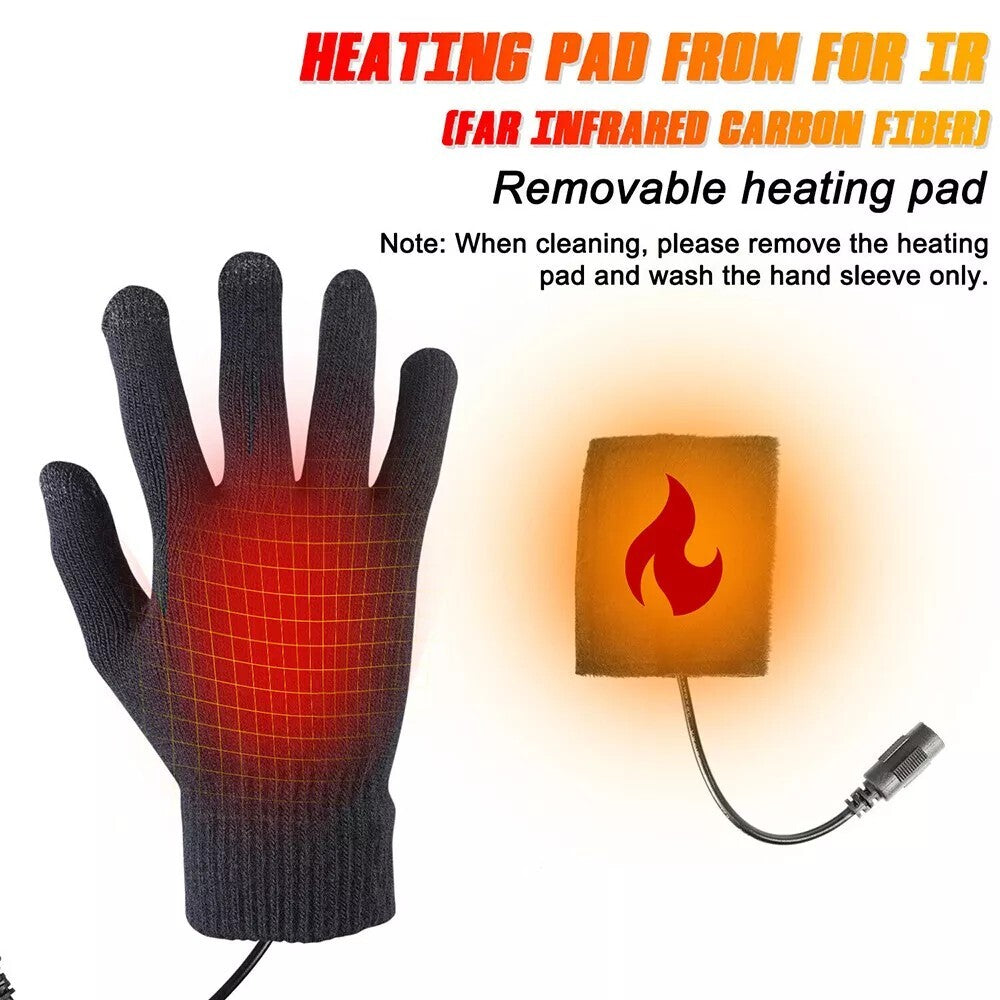 Heated Gloves Electric Rechargeable Battery Hand Warm Windproof Thermal Winter