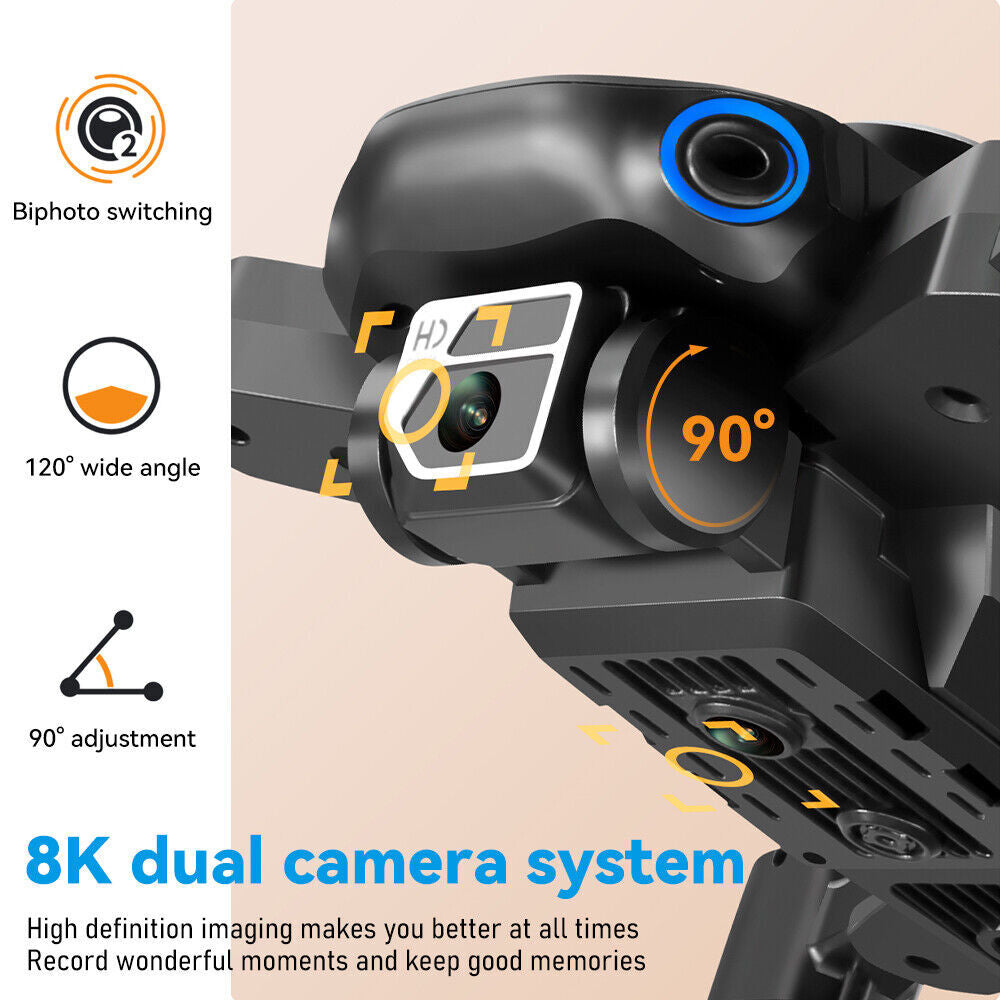 RC Drone Quadcopter 8K HD Dual Camera GPS Wifi FPV Foldable + 3 Batteries 2023