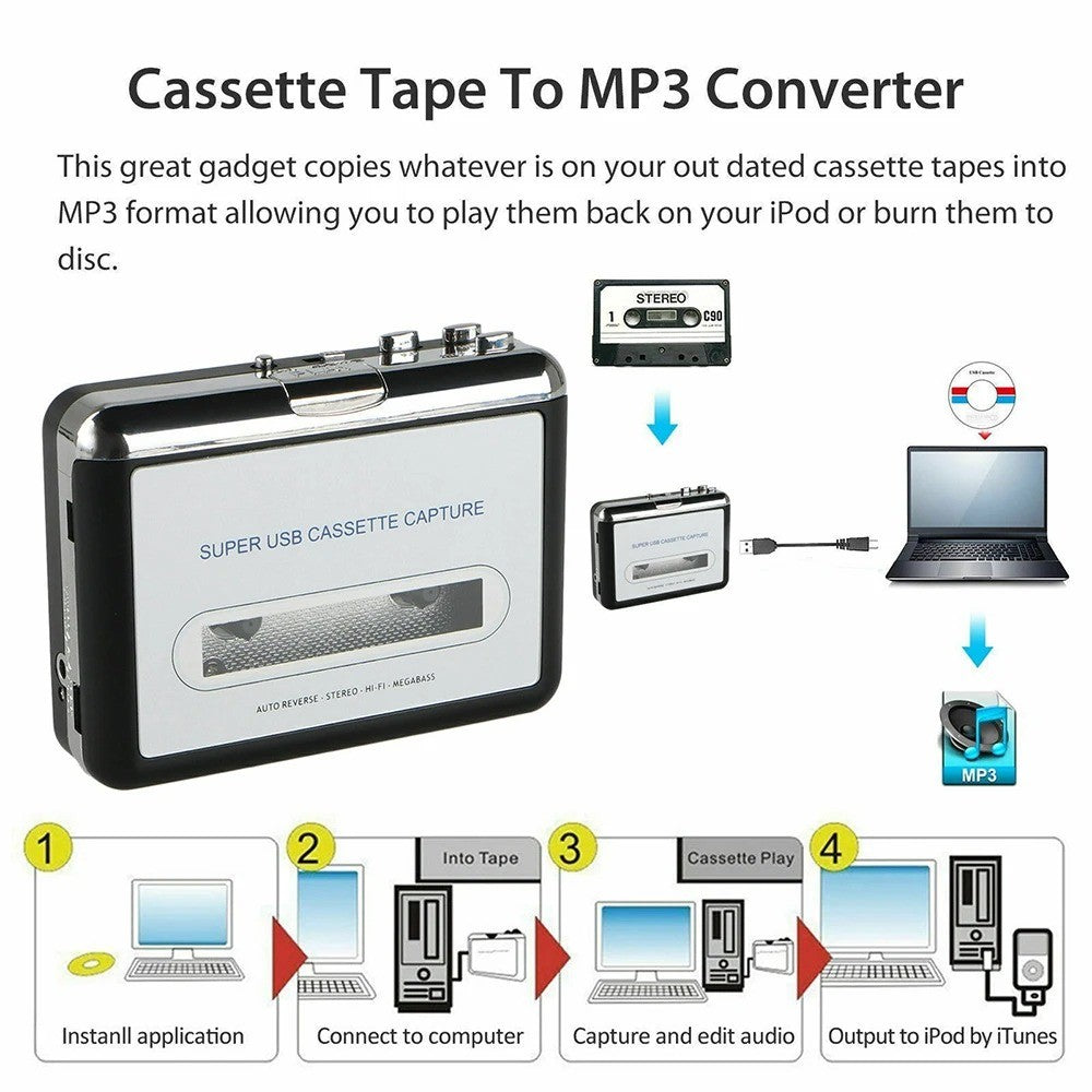 Portable Cassette Player Converter Recorder Convert Tapes to Digital MP3 USB US