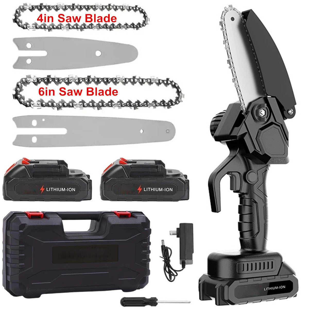 21V Electric Cordless Chain Saw Small Mini Handheld Chainsaw 2 Battery Powered