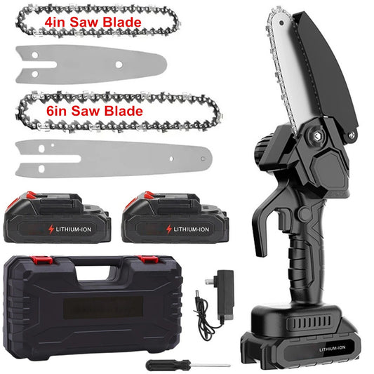 21V Electric Cordless Chain Saw Small Mini Handheld Chainsaw 2 Battery Powered