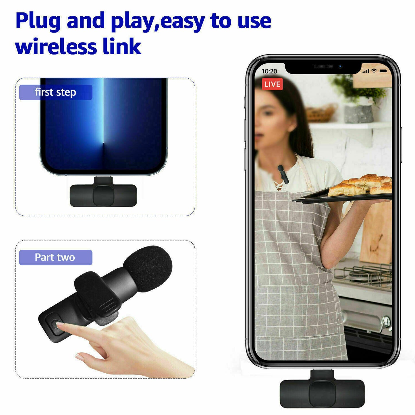 Lavalier Microphone Wireless Audio Video Recording Mini Mic for Android Iphone