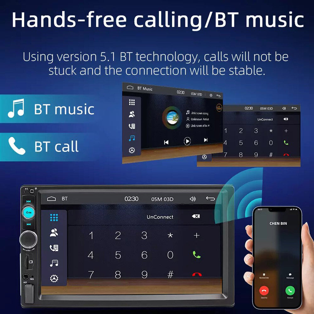 Single 1Din 7" Touch Screen Stereo Bluetooth Radio Car Apple/Android Carplay GPS