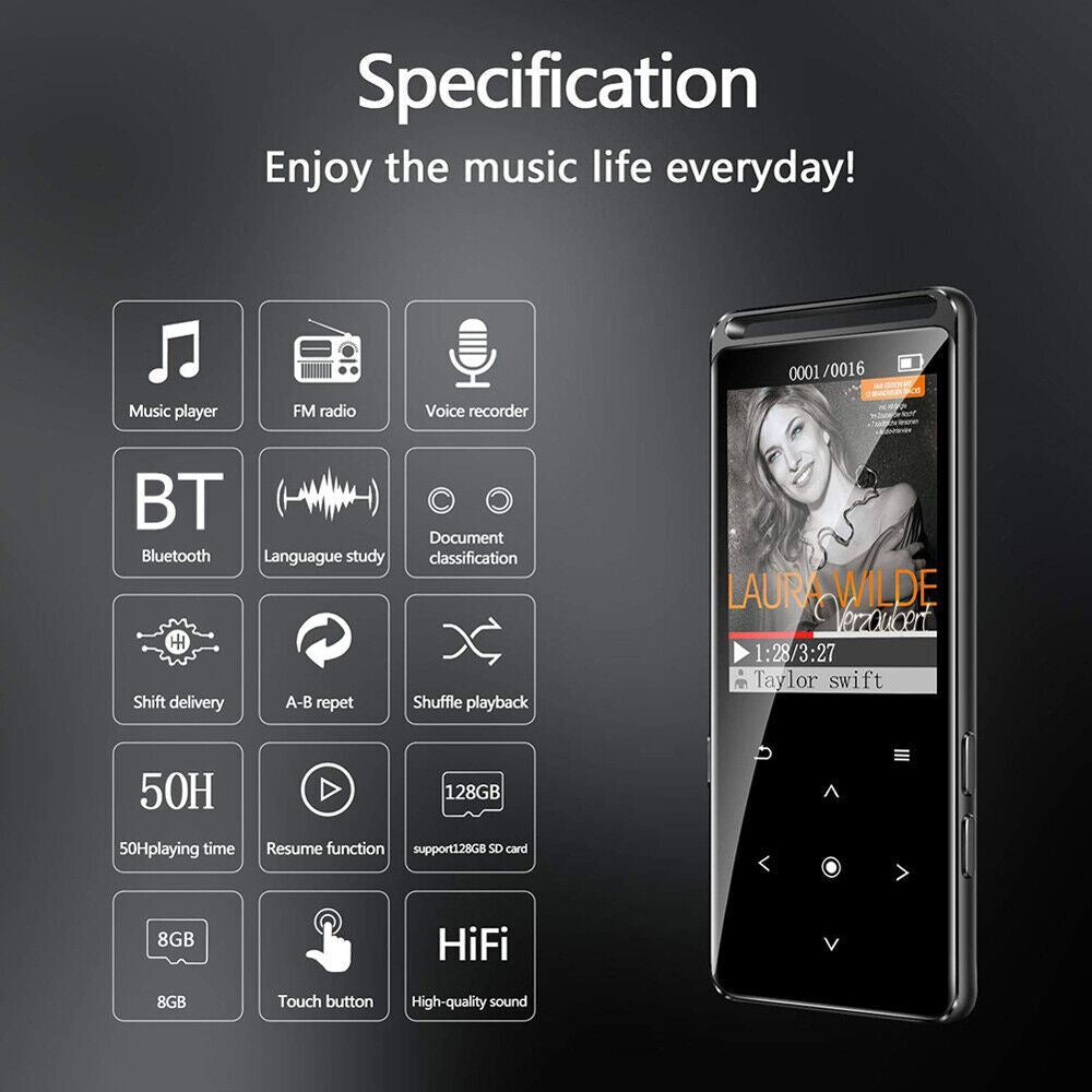 Bluetooth 5.0 MP3 Player Hifi Lossless Sound FM Radio Music Voice Recorder USA
