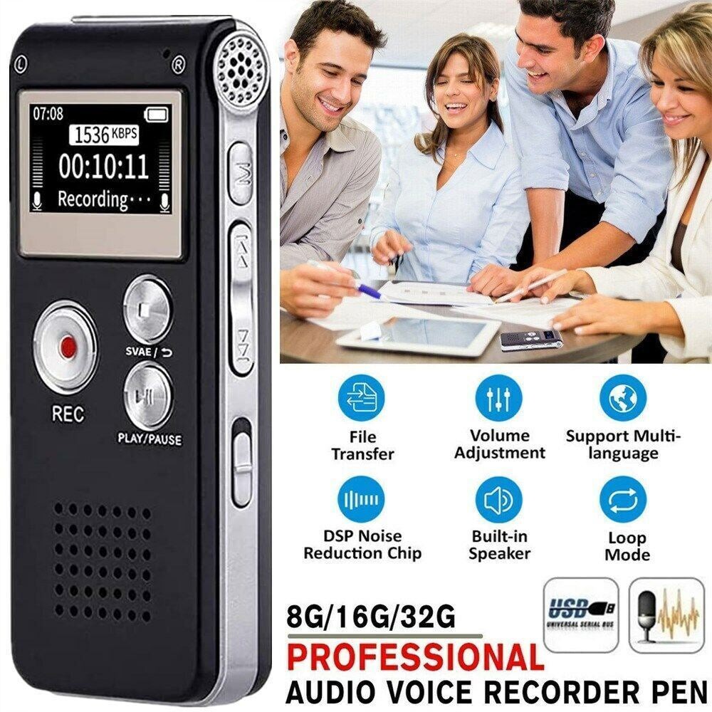 Lecture Digital Voice Recorder Dictaphone Audio MP3 Sound Mini Spy Recorder Mic