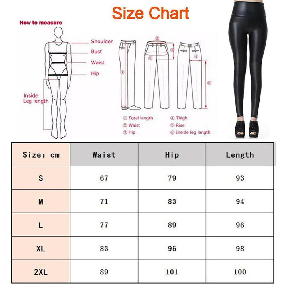 Women Stretchy Faux Leather Leggings Casual PU Pants High Waist Pencil Trousers