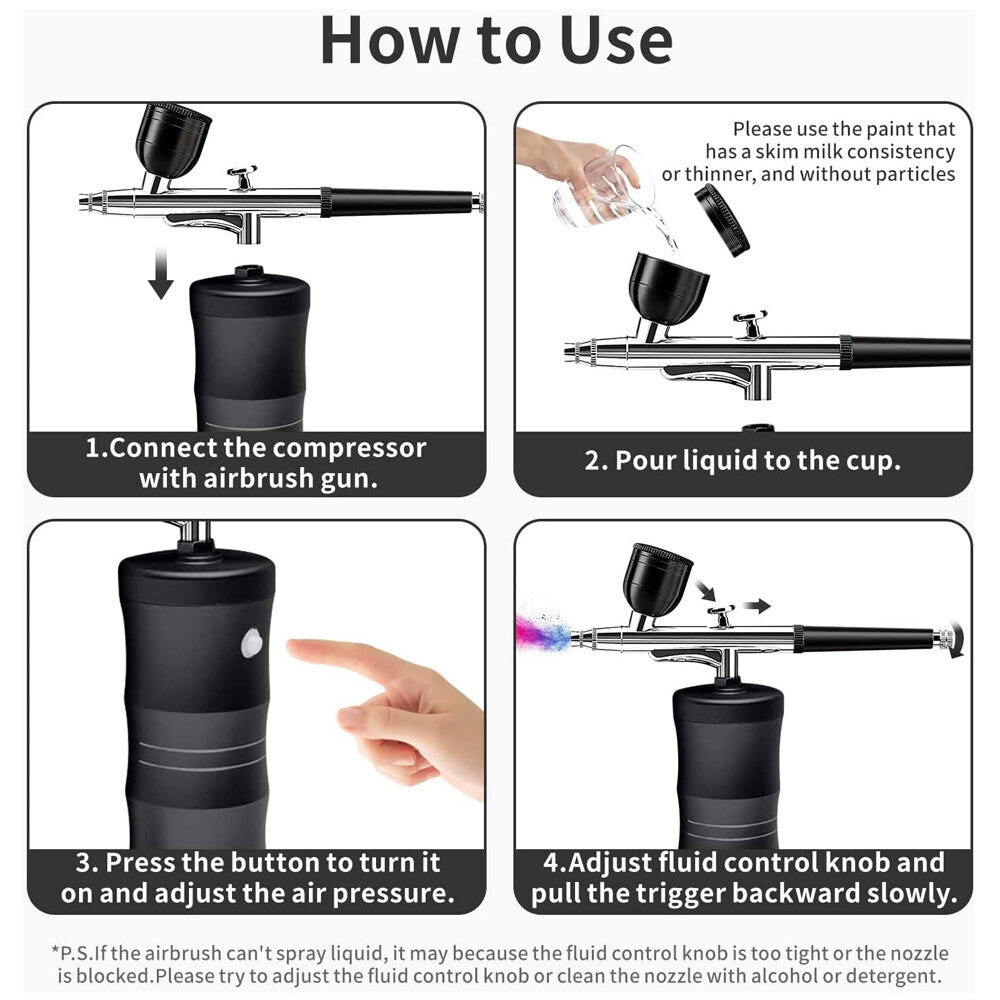 Air Compressor Kit Portable Air-Brush Paint Spray Gun Nail Tattoo Art Airbrush