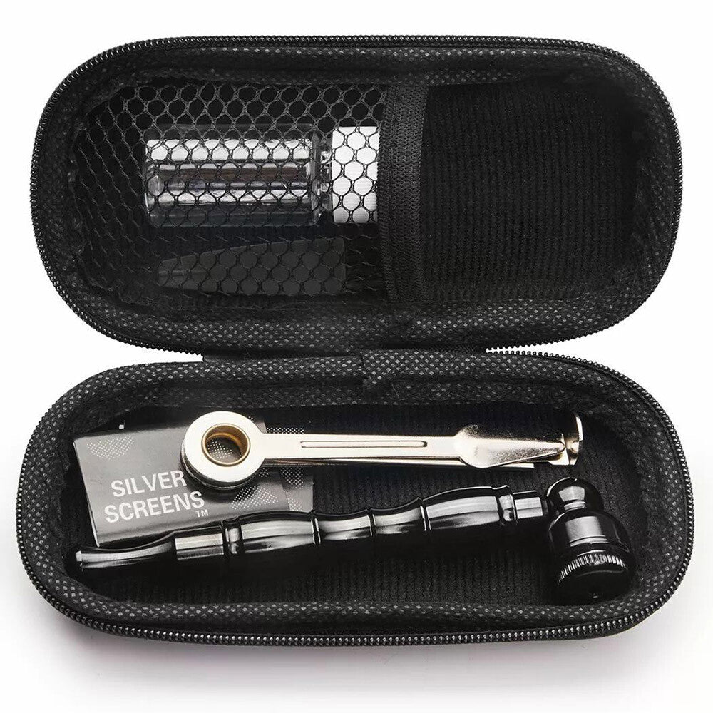 2 Packs 4.3" Metal Detachment Tobacco Smoking Pipes with Caps Hand Pipes + Bag