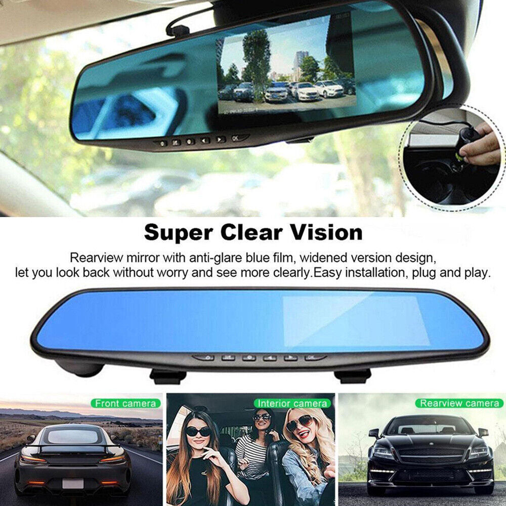 1080P HD Rearview Mirror Car DVR Dual Dash Cam Camera Front Rear Video Recorder