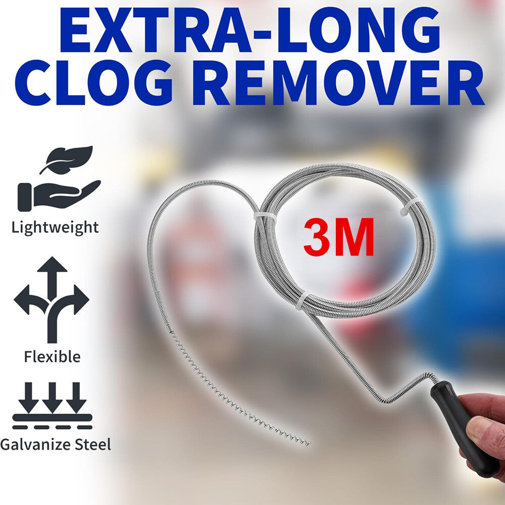 Manual Drain Snake Clog Remover 10-Foot Metal Tool for Sinks Drains Toilets Pipe
