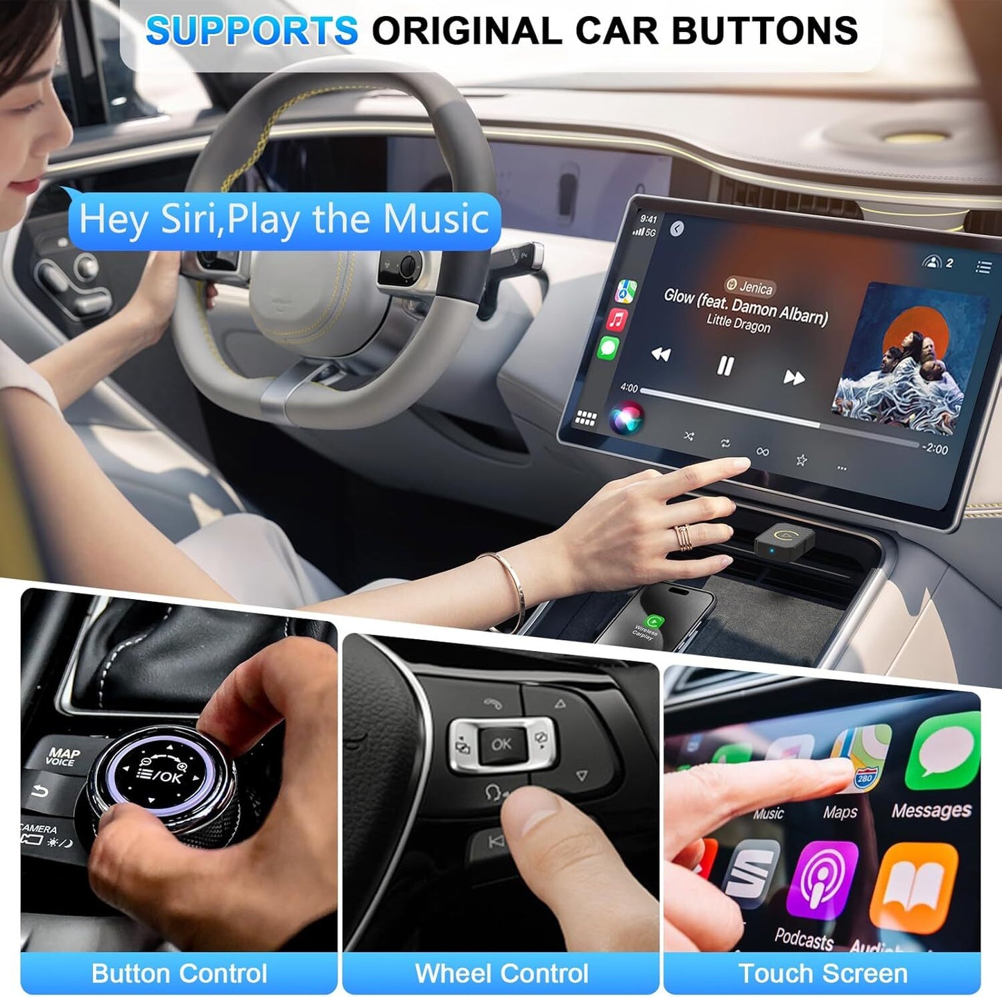 Mini Wireless Carplay Adapter for Apple Plug & Play Low Latency Converts Wired