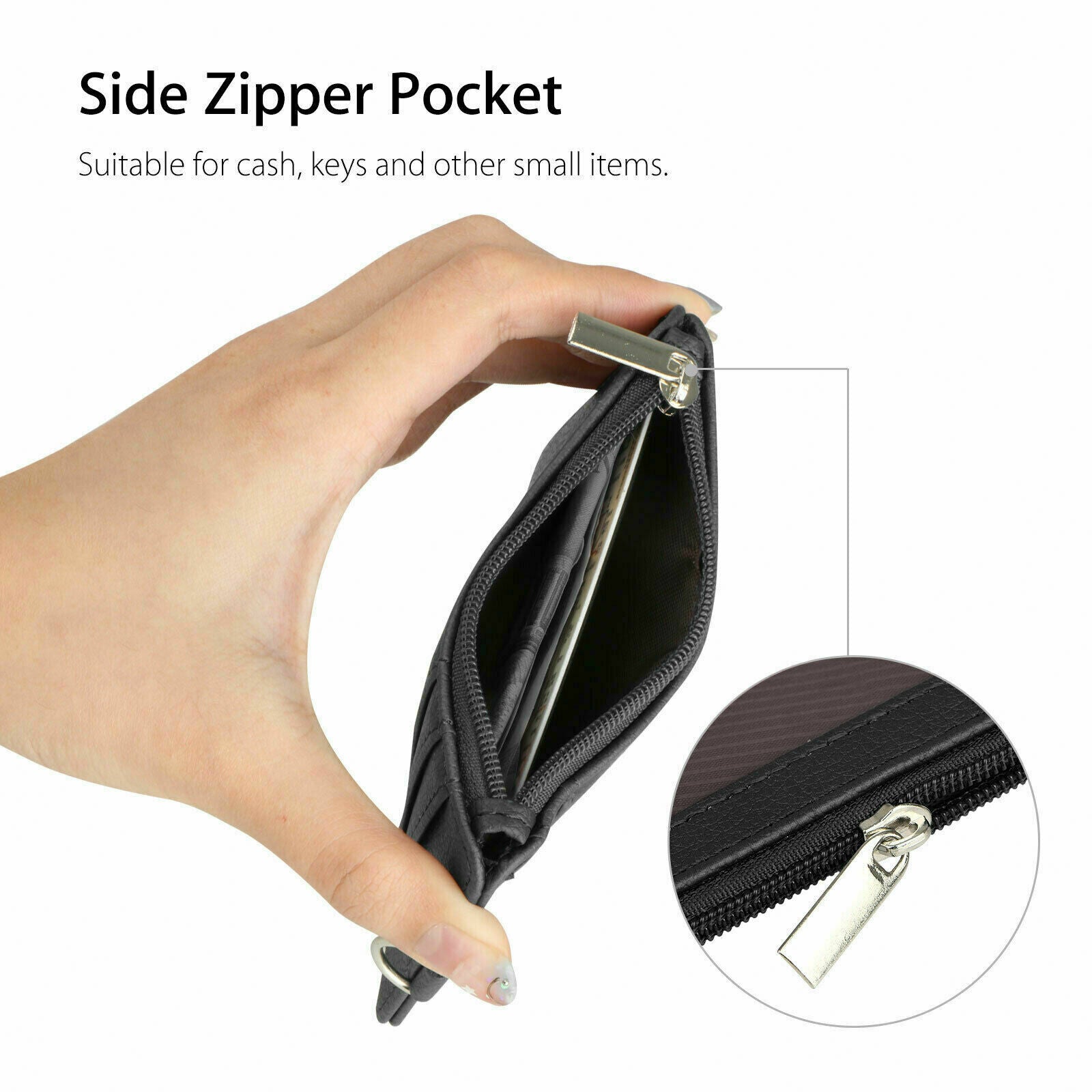 Vertical Leather ID Card Holder Badge Wallet Pocket W/6 Slot Neck Strap Lanyard