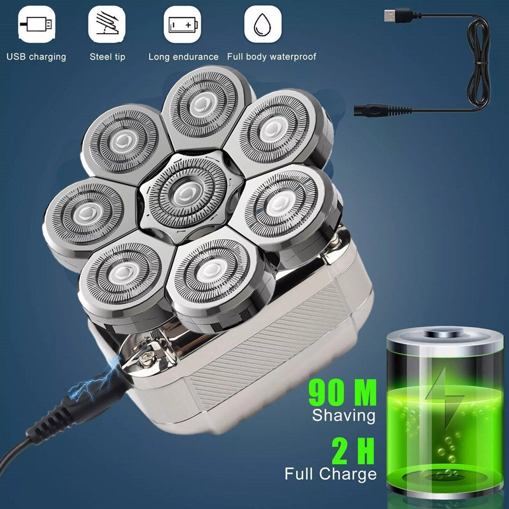 8D 5In1 Rotary Shaver Cordless Hair Trimmer Bald Head Razor Electric Men Wet Dry
