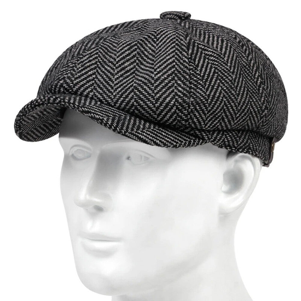 Newsboy Hat Flat Cap Driver Herringbone Tweed Plain Wool Baker Boy Classic Golf