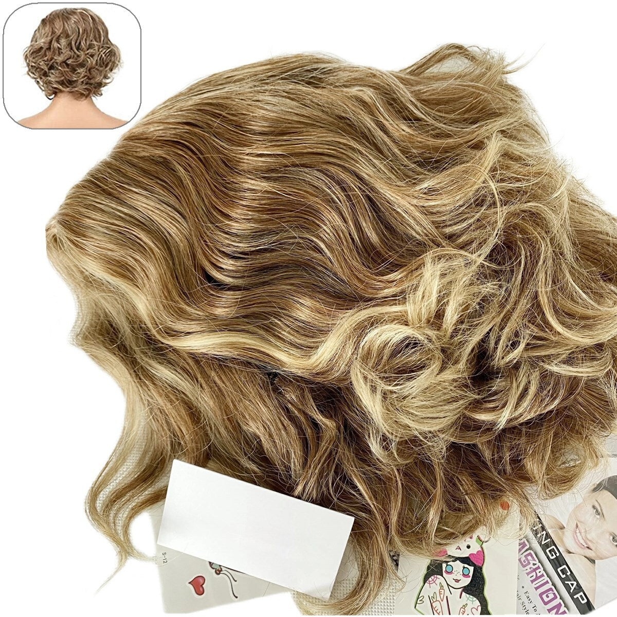 10 Inch Women Short Blonde Curly Wavy Bob Wig Bangs Fluffy Cosplay Party Real US