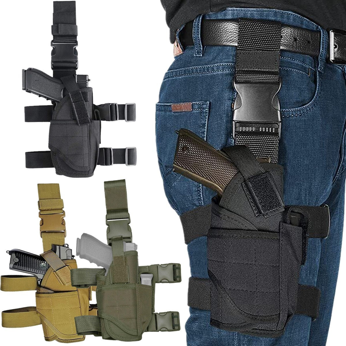 Tactical Holster Adjustable Pistol Gun Drop Leg Thigh Magazine Pouch Right Hand