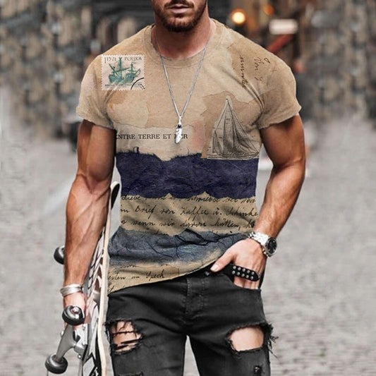 Mens T-Shirt Vintage Short Sleeve Blouse Summer Casual Fitness Tops Tee 2022 US
