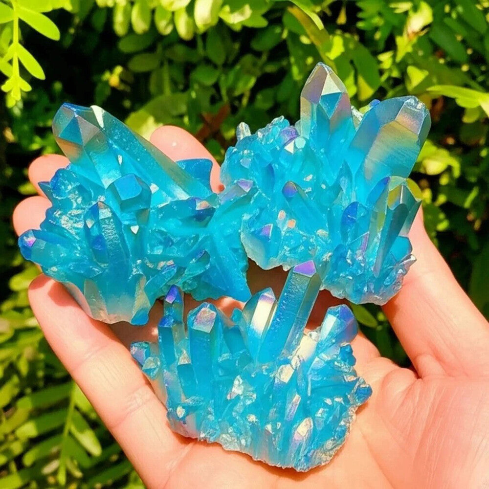 80-100G Titanium Aura Blue Crystal Rock Rainbow Healing Cluster Geode Decor Gift