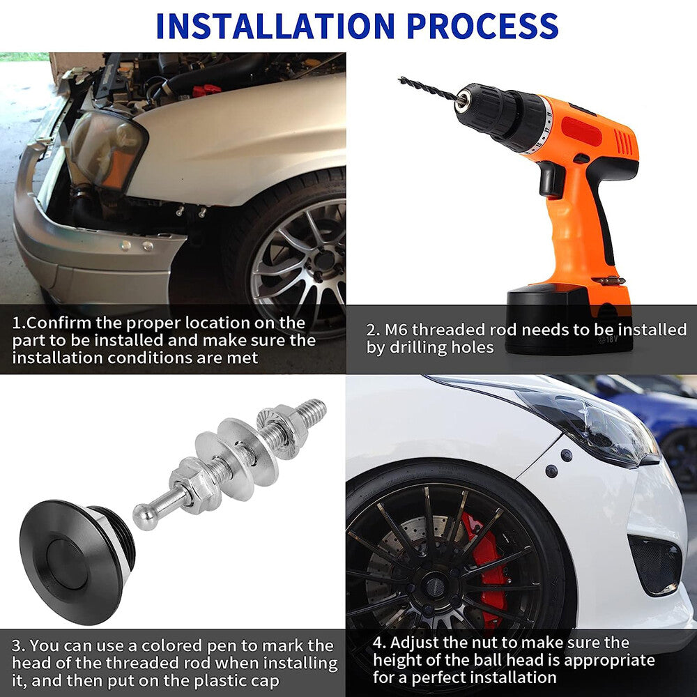 4PCS Aluminum Bumper Quick Release Fasteners Kit for Car Trunk Fender Hatch Lid