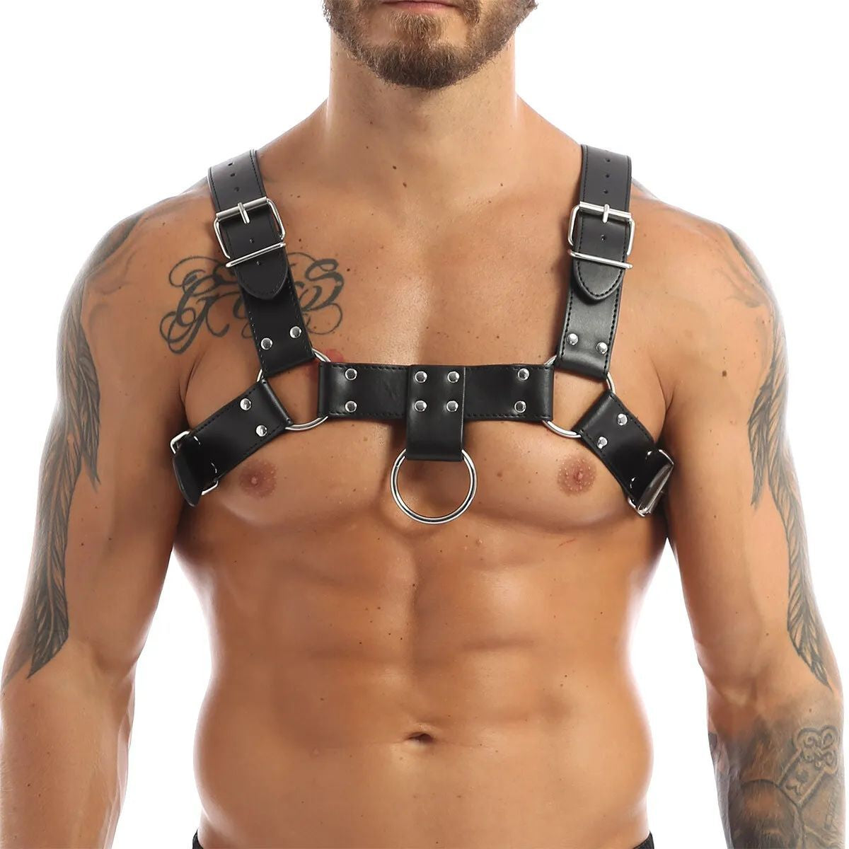 Men Adjustable PU Leather Body Chest Harness Belt Shoulder Elastic Buckle Strap