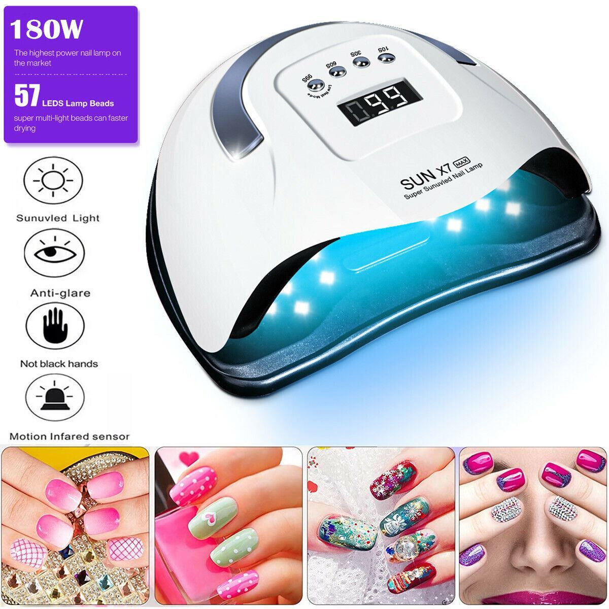 Professional LED UV Nail Dryer Gel Polish Lamp Salon Manicure MAX 180W SUN X7 US